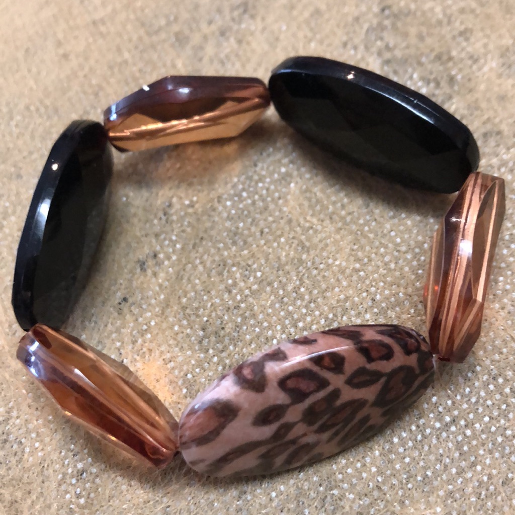 Black Amber And & Animal Print Stone Bracelet